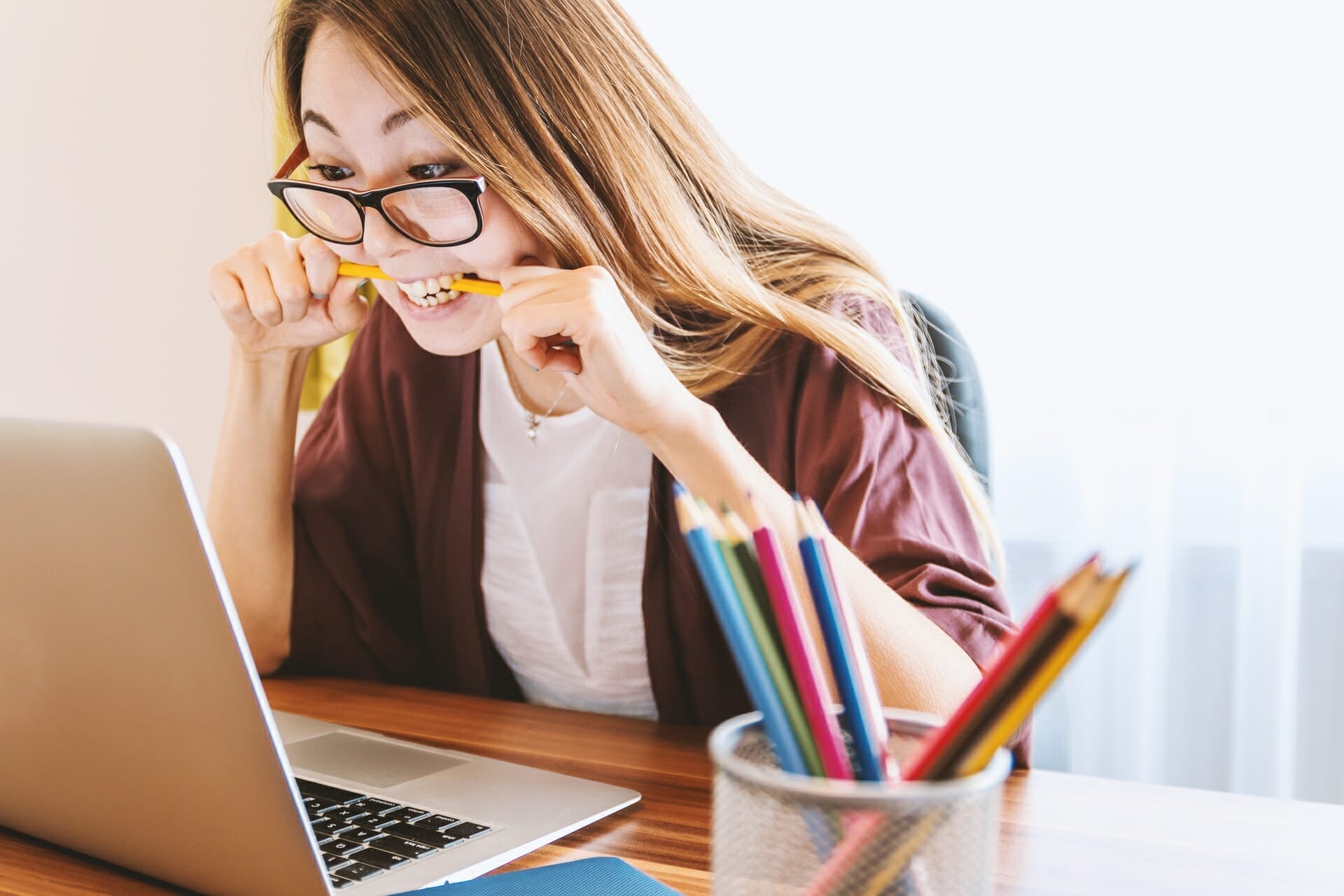 Woman staying focused on homework