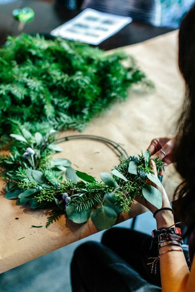 woman-crafting-a-wreath-when-stressed