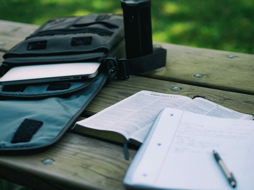 homework sitting on picnic table