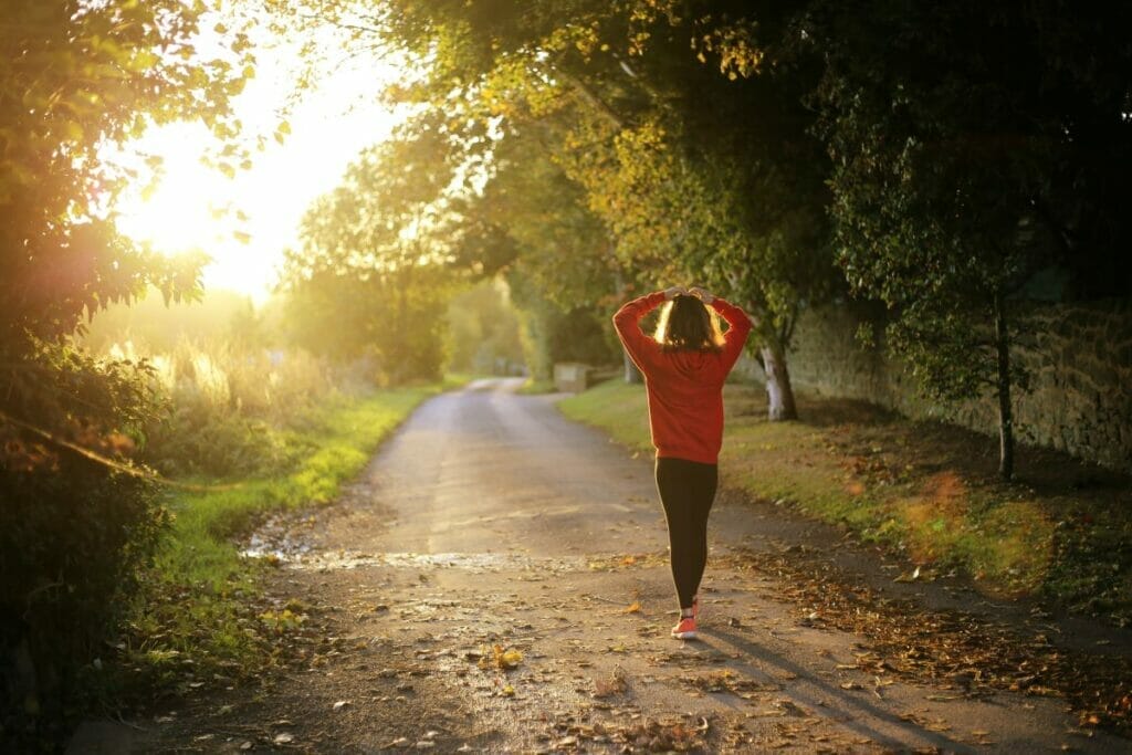 woman walking in the forest